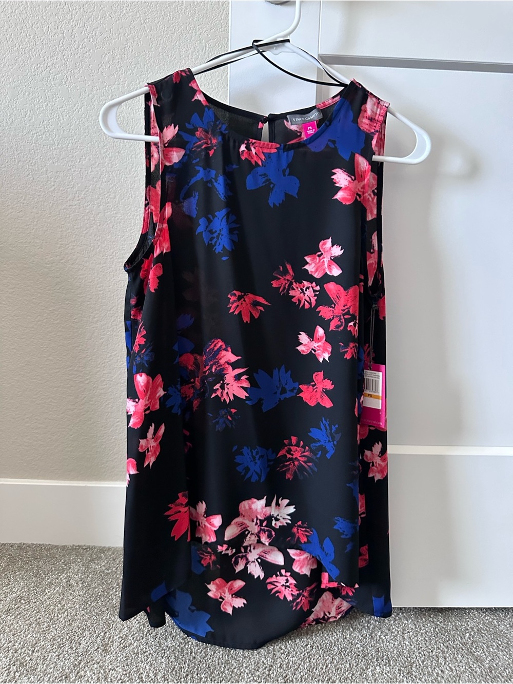 NWT Vince Camuto Petite Small Floral Shift Dress Black Pink Blue PS